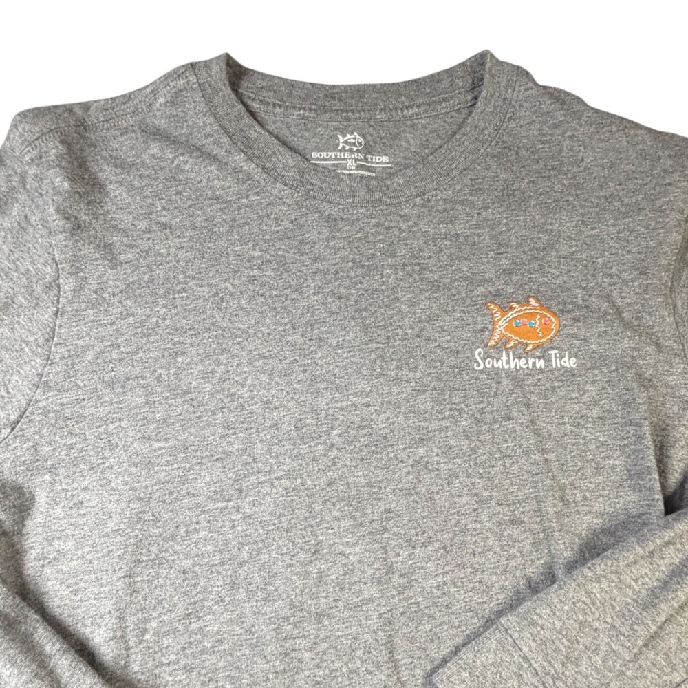 Southern Tide Boys XL 16 Gray Long Sleeve Gingerbread Skipjack Graphic Tee J10